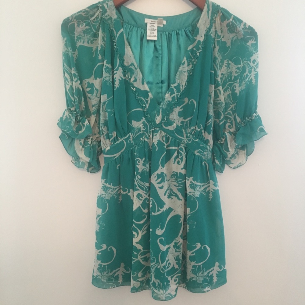 Sophie Max turquoise and cream silk top